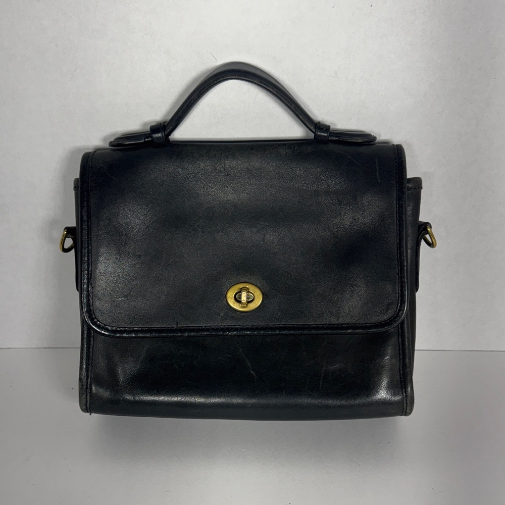 Vintage Coach Court Bag Black Leather Satchel Handbag 7205 No crossbody strap
